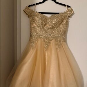 Elegant Gold Off-Shoulder Dress